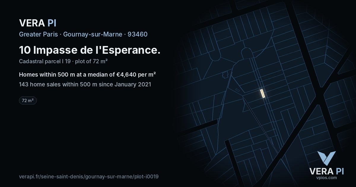 10 Impasse de l'Esperance, Gournay-sur-Marne at night – the plot lit, the parcels around coloured by the prices near them