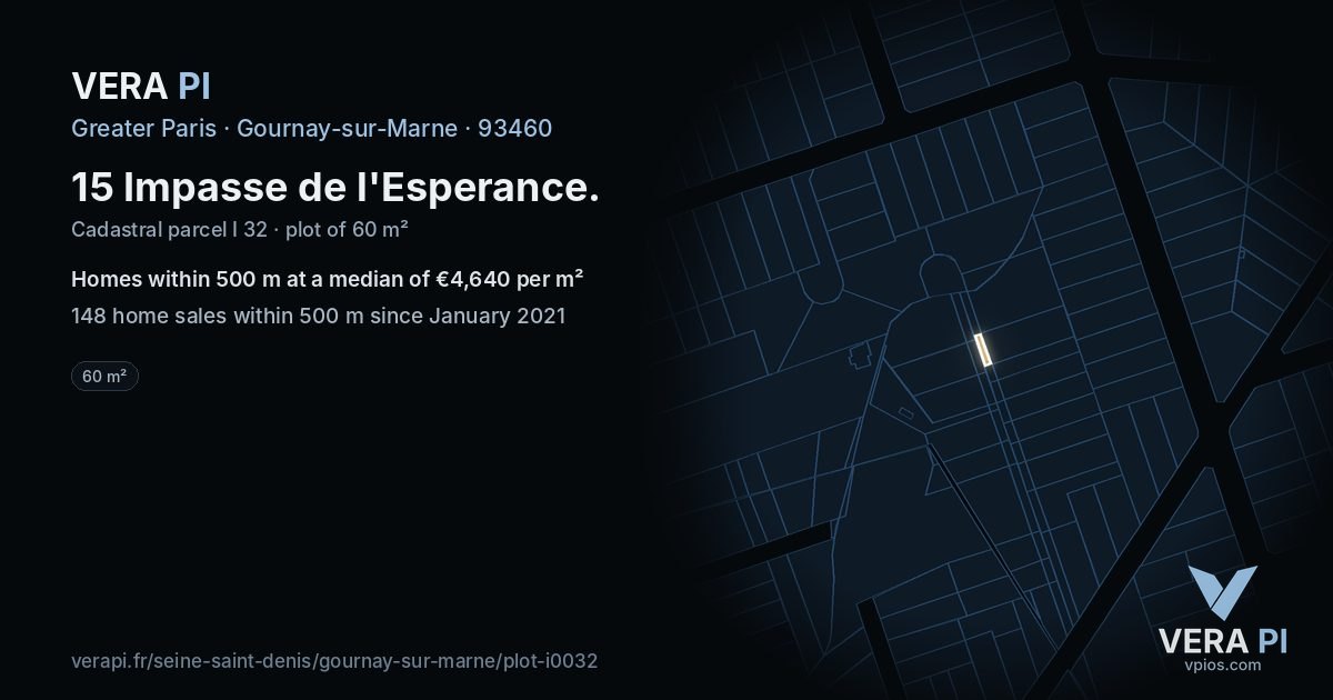 15 Impasse de l'Esperance, Gournay-sur-Marne at night – the plot lit, the parcels around coloured by the prices near them