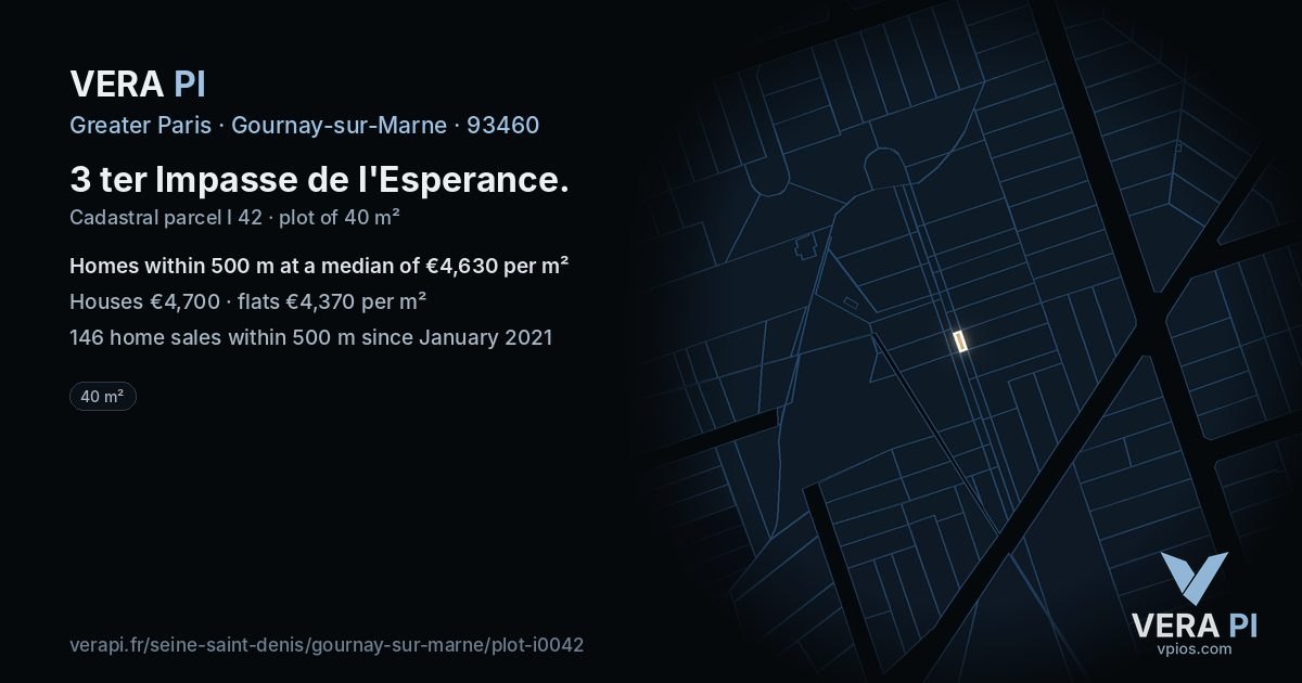 3 ter Impasse de l'Esperance, Gournay-sur-Marne at night – the plot lit, the parcels around coloured by the prices near them