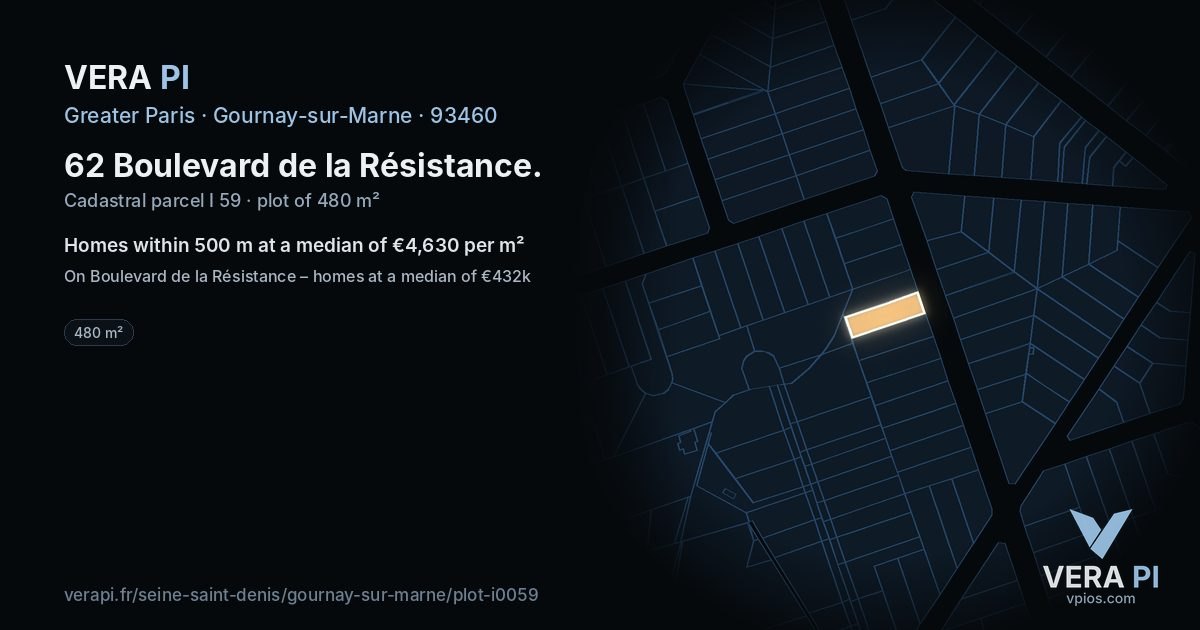 62 Boulevard de la Résistance, Gournay-sur-Marne at night – the plot lit, the parcels around coloured by the prices near them
