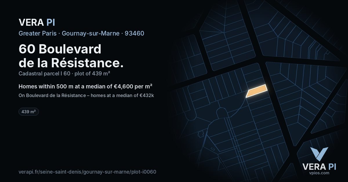 60 Boulevard de la Résistance, Gournay-sur-Marne at night – the plot lit, the parcels around coloured by the prices near them