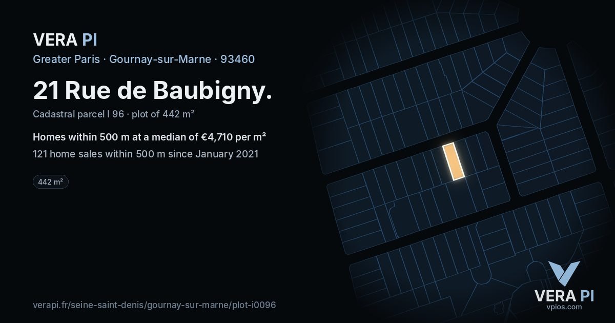 21 Rue de Baubigny, Gournay-sur-Marne at night – the plot lit, the parcels around coloured by the prices near them