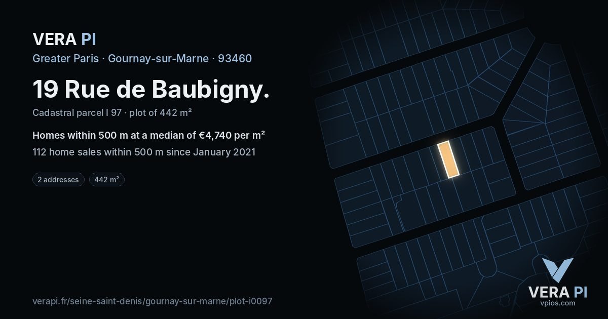 19 Rue de Baubigny, Gournay-sur-Marne at night – the plot lit, the parcels around coloured by the prices near them
