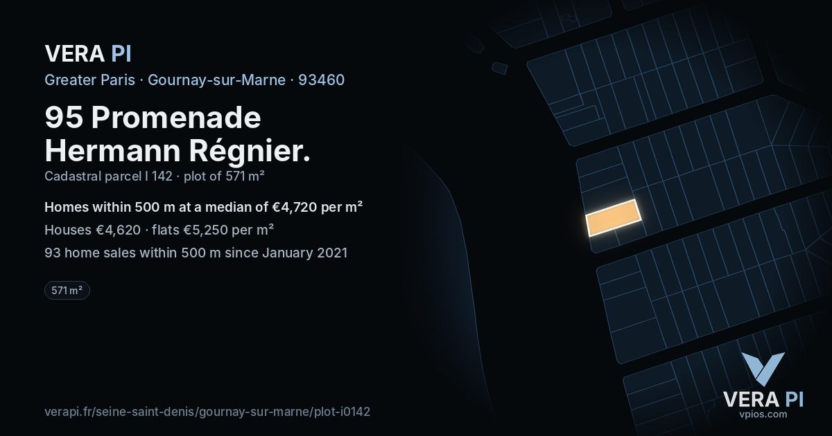 95 Promenade Hermann Régnier, Gournay-sur-Marne at night – the plot lit, the parcels around coloured by the prices near them
