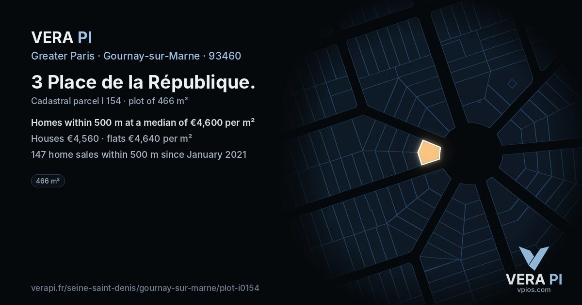 3 Place de la République, Gournay-sur-Marne at night – the plot lit, the parcels around coloured by the prices near them