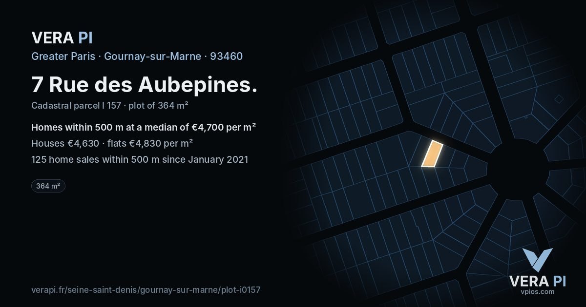 7 Rue des Aubepines, Gournay-sur-Marne at night – the plot lit, the parcels around coloured by the prices near them
