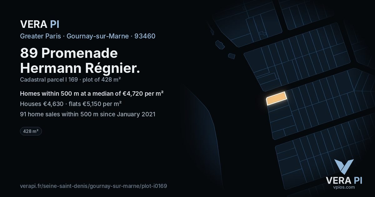 89 Promenade Hermann Régnier, Gournay-sur-Marne at night – the plot lit, the parcels around coloured by the prices near them