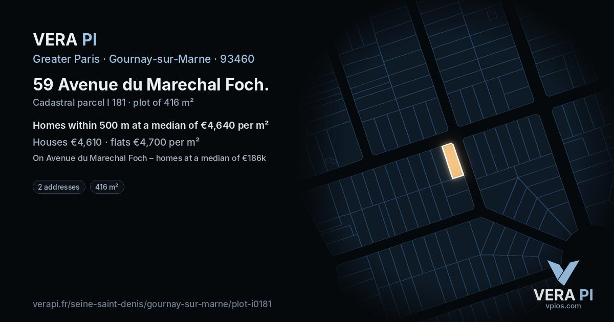 59 Avenue du Marechal Foch, Gournay-sur-Marne at night – the plot lit, the parcels around coloured by the prices near them