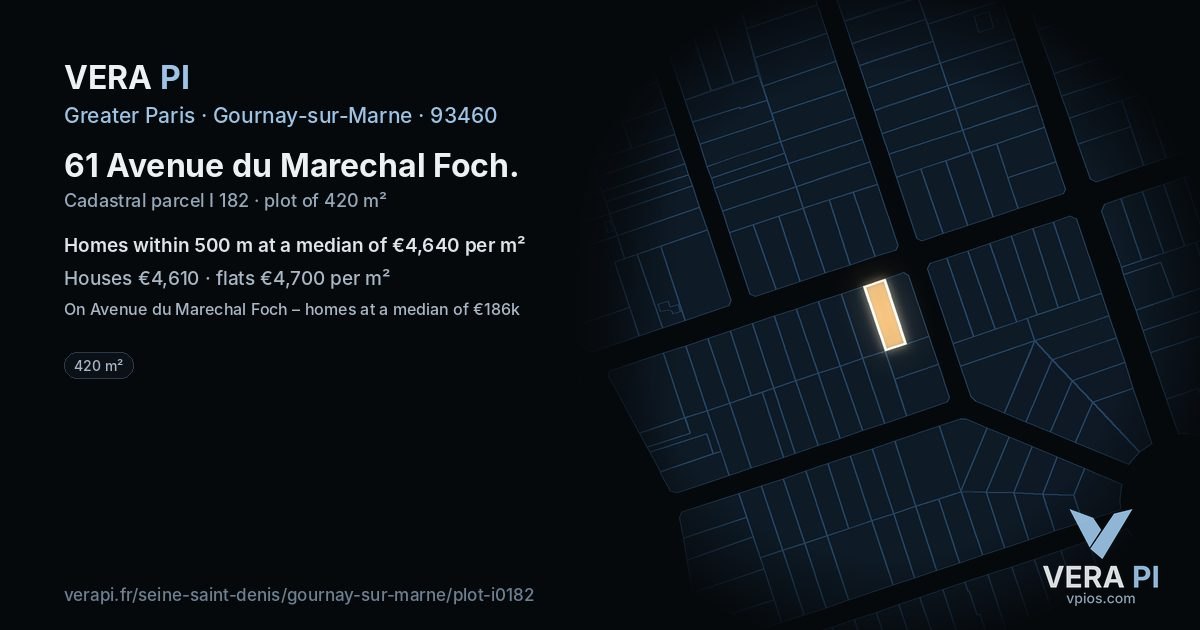 61 Avenue du Marechal Foch, Gournay-sur-Marne at night – the plot lit, the parcels around coloured by the prices near them