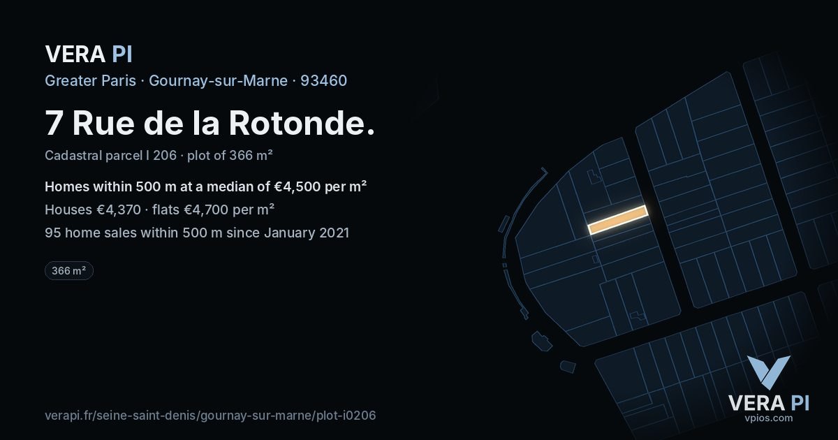 7 Rue de la Rotonde, Gournay-sur-Marne at night – the plot lit, the parcels around coloured by the prices near them