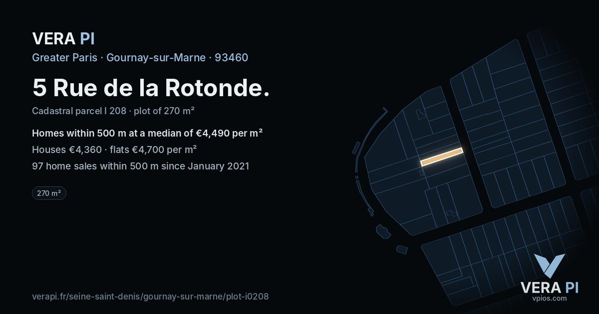 5 Rue de la Rotonde, Gournay-sur-Marne at night – the plot lit, the parcels around coloured by the prices near them