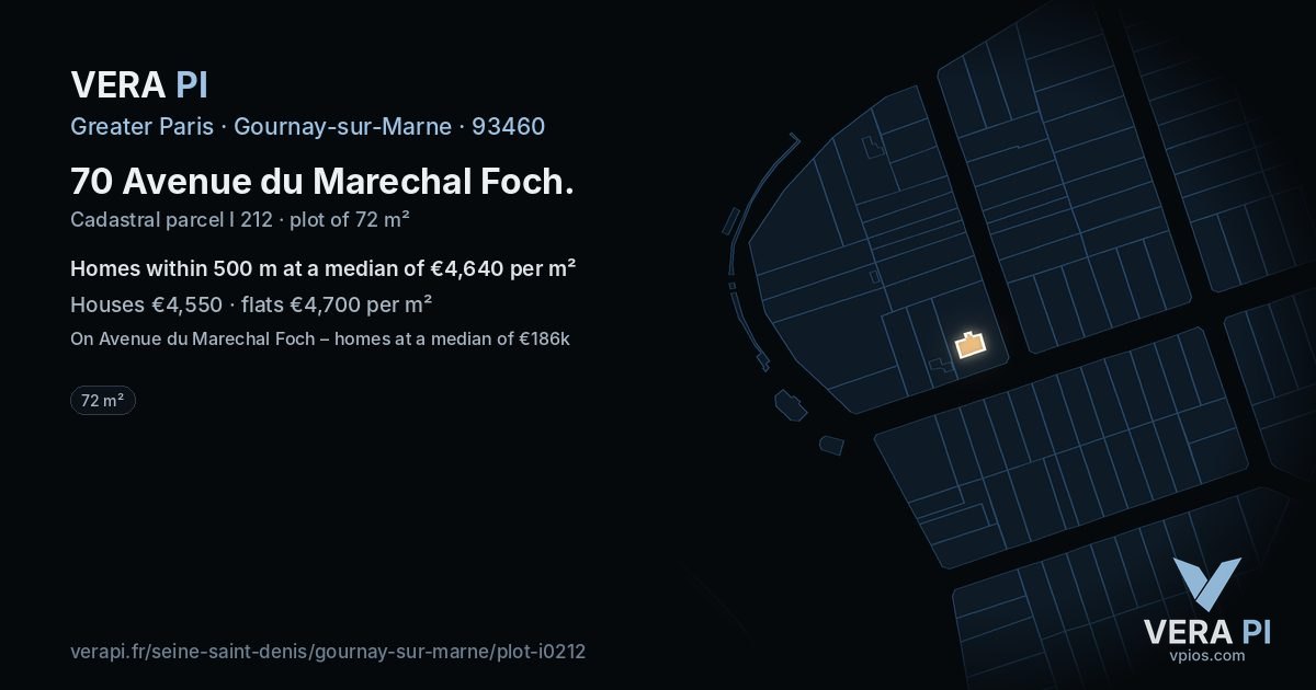 70 Avenue du Marechal Foch, Gournay-sur-Marne at night – the plot lit, the parcels around coloured by the prices near them