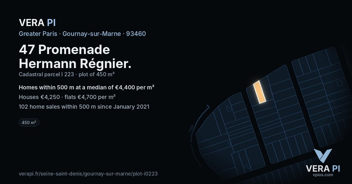 47 Promenade Hermann Régnier, Gournay-sur-Marne at night – the plot lit, the parcels around coloured by the prices near them