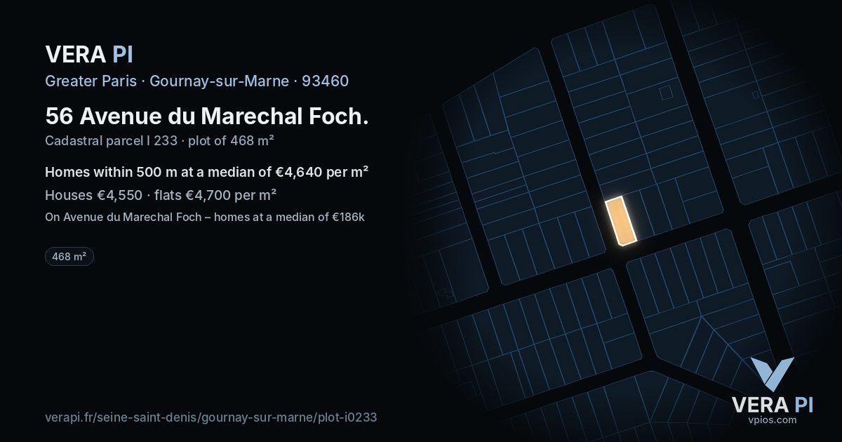 56 Avenue du Marechal Foch, Gournay-sur-Marne at night – the plot lit, the parcels around coloured by the prices near them