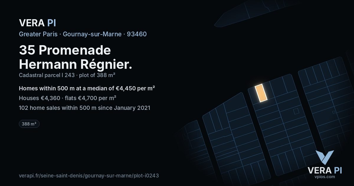 35 Promenade Hermann Régnier, Gournay-sur-Marne at night – the plot lit, the parcels around coloured by the prices near them