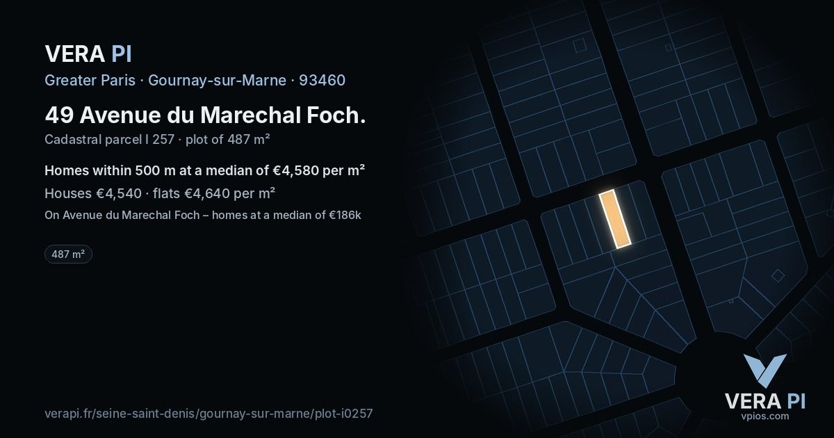 49 Avenue du Marechal Foch, Gournay-sur-Marne at night – the plot lit, the parcels around coloured by the prices near them