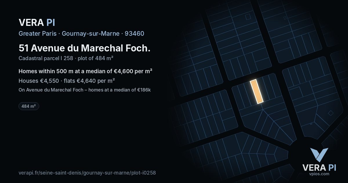 51 Avenue du Marechal Foch, Gournay-sur-Marne at night – the plot lit, the parcels around coloured by the prices near them