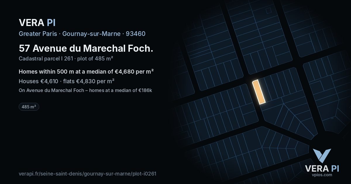 57 Avenue du Marechal Foch, Gournay-sur-Marne at night – the plot lit, the parcels around coloured by the prices near them