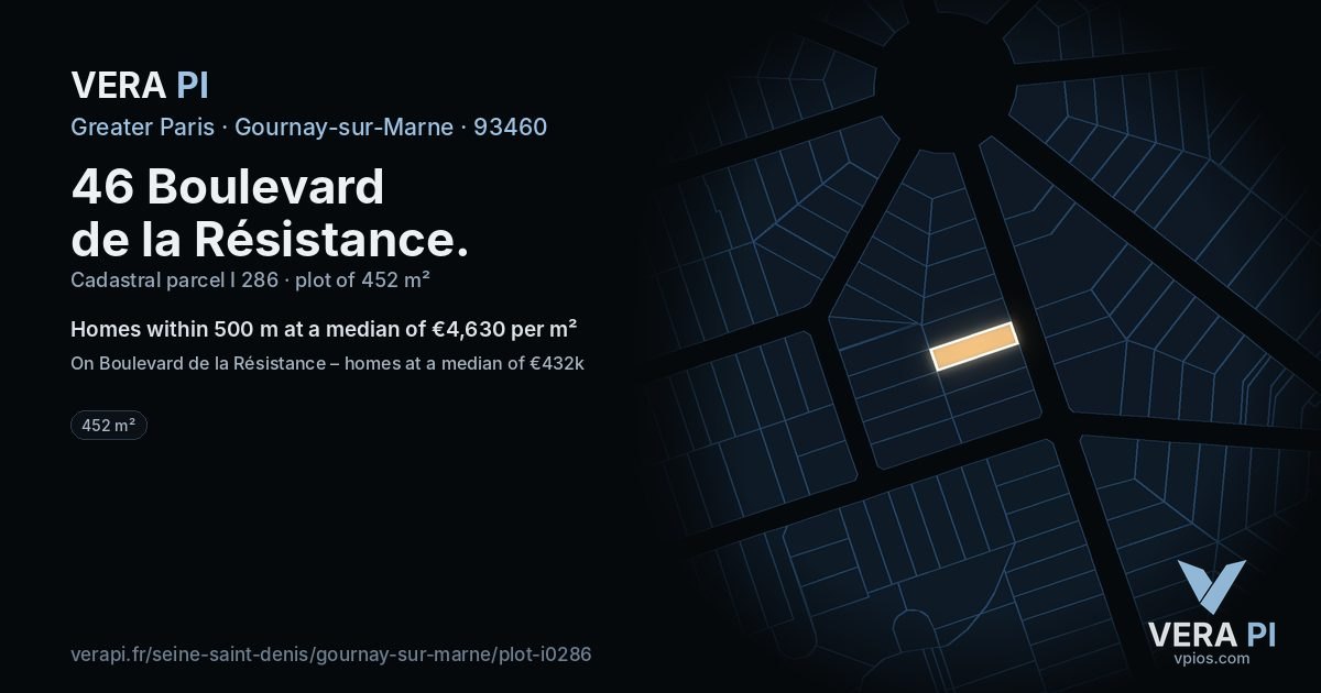 46 Boulevard de la Résistance, Gournay-sur-Marne at night – the plot lit, the parcels around coloured by the prices near them