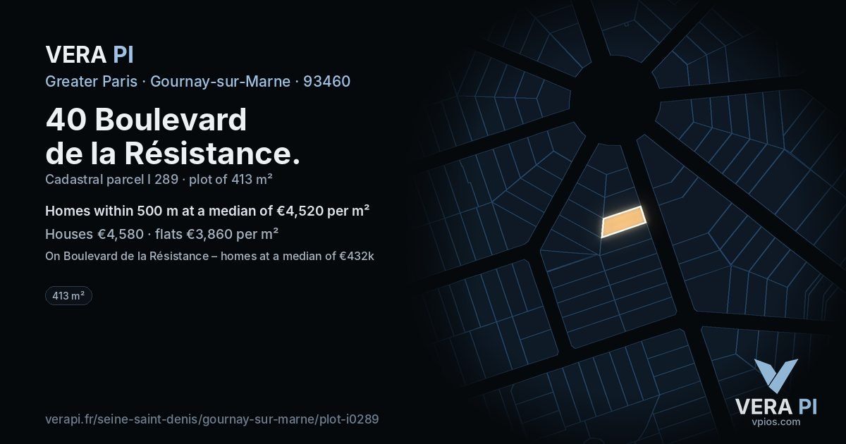 40 Boulevard de la Résistance, Gournay-sur-Marne at night – the plot lit, the parcels around coloured by the prices near them