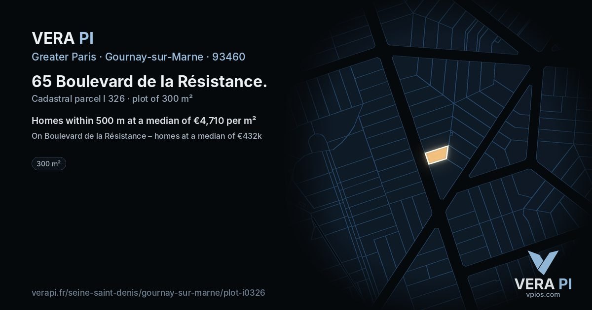 65 Boulevard de la Résistance, Gournay-sur-Marne at night – the plot lit, the parcels around coloured by the prices near them