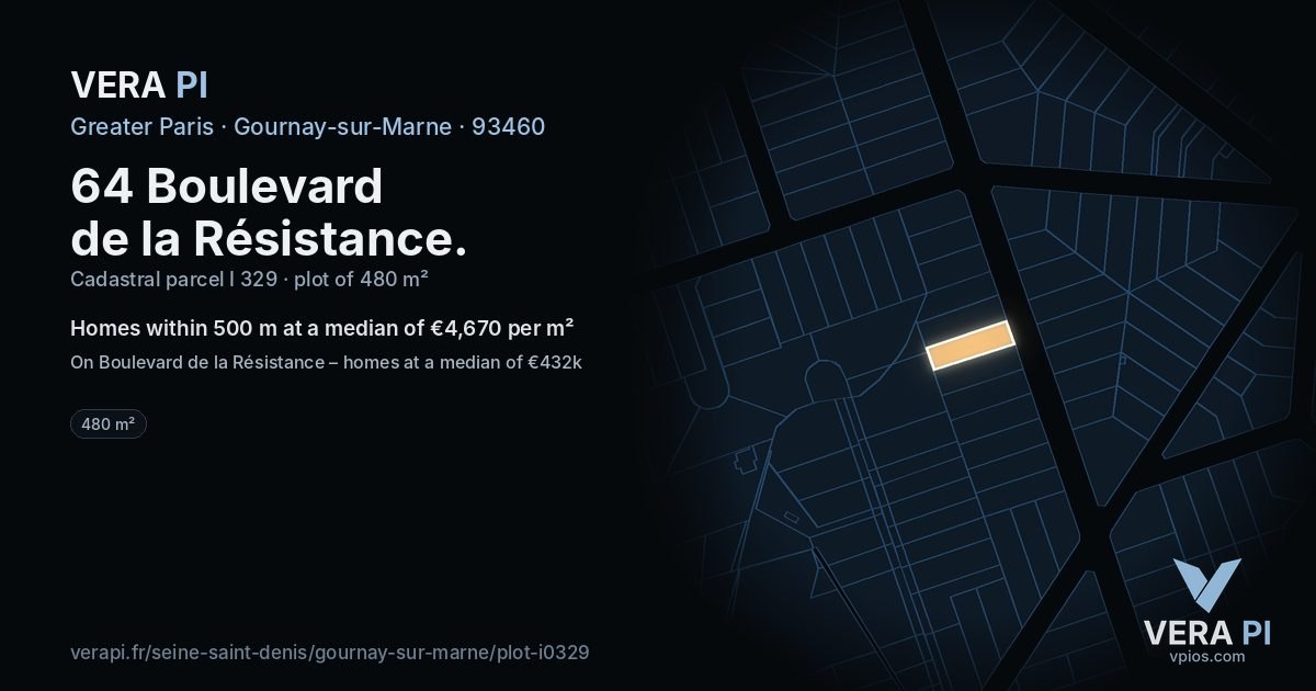 64 Boulevard de la Résistance, Gournay-sur-Marne at night – the plot lit, the parcels around coloured by the prices near them
