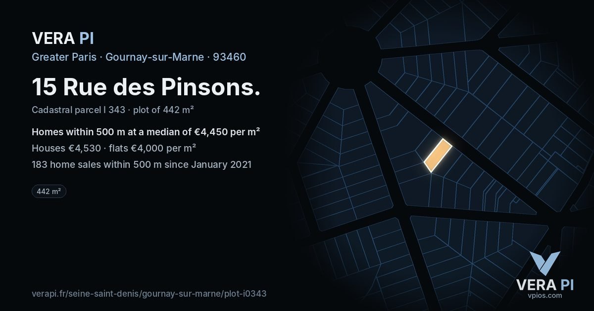 15 Rue des Pinsons, Gournay-sur-Marne at night – the plot lit, the parcels around coloured by the prices near them