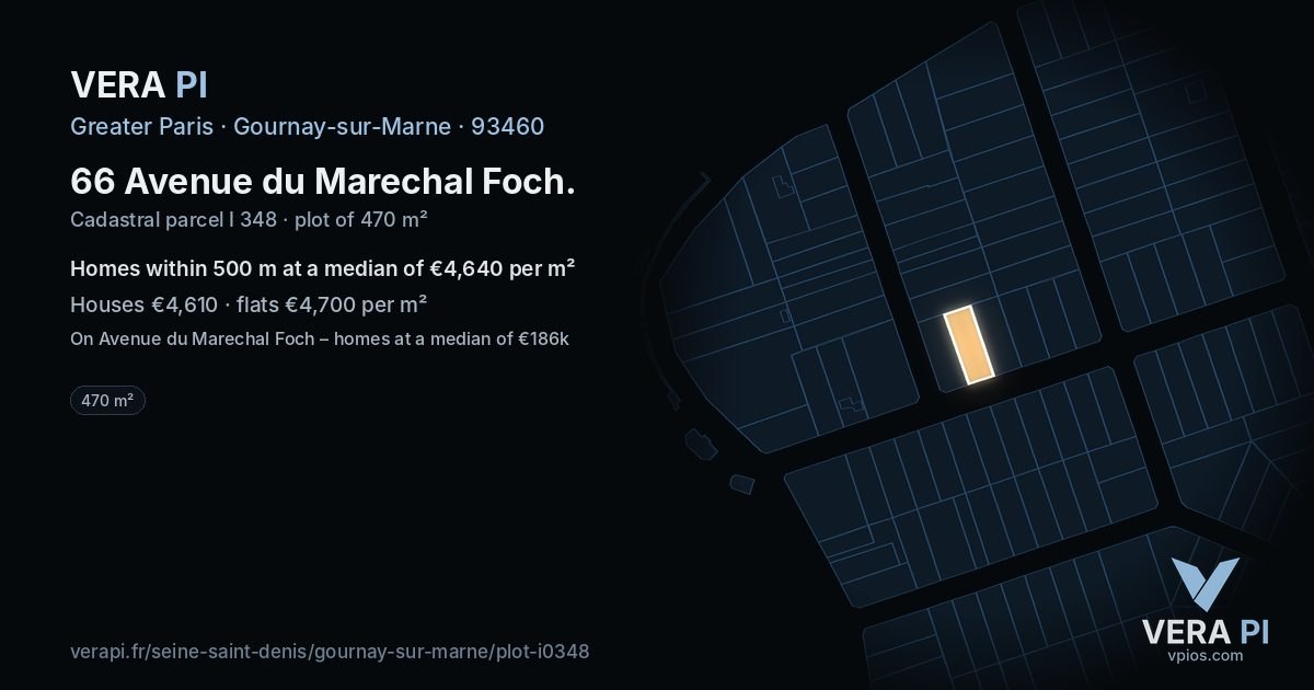 66 Avenue du Marechal Foch, Gournay-sur-Marne at night – the plot lit, the parcels around coloured by the prices near them