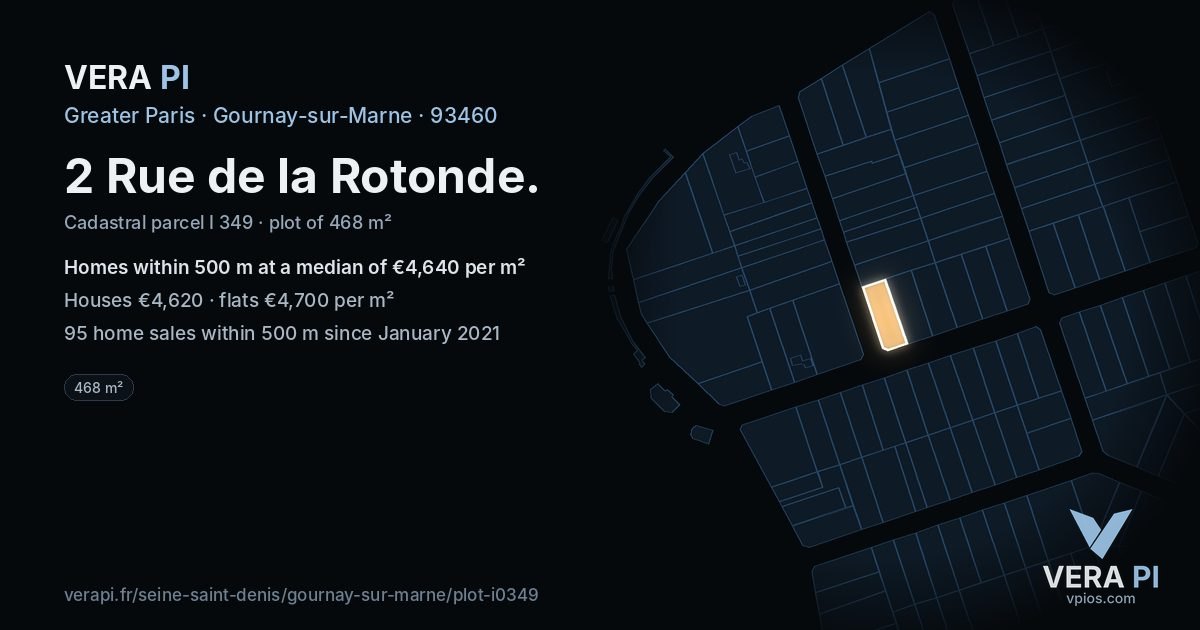 2 Rue de la Rotonde, Gournay-sur-Marne at night – the plot lit, the parcels around coloured by the prices near them