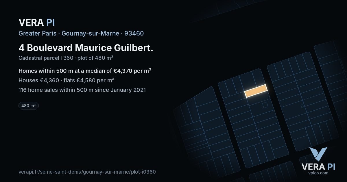 4 Boulevard Maurice Guilbert, Gournay-sur-Marne at night – the plot lit, the parcels around coloured by the prices near them