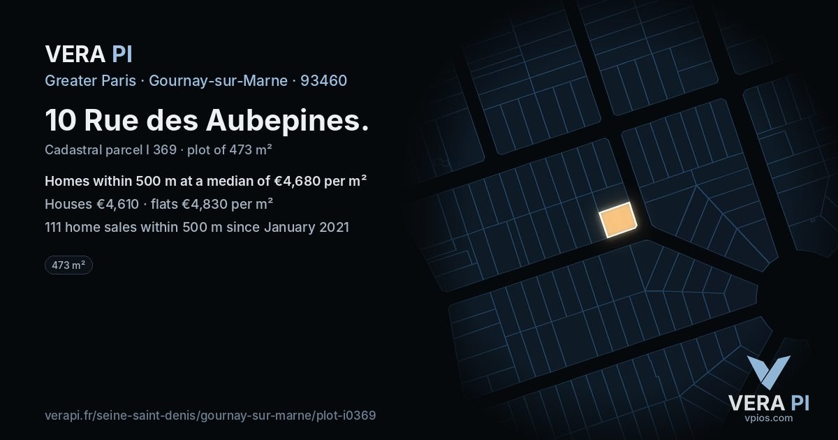 10 Rue des Aubepines, Gournay-sur-Marne at night – the plot lit, the parcels around coloured by the prices near them