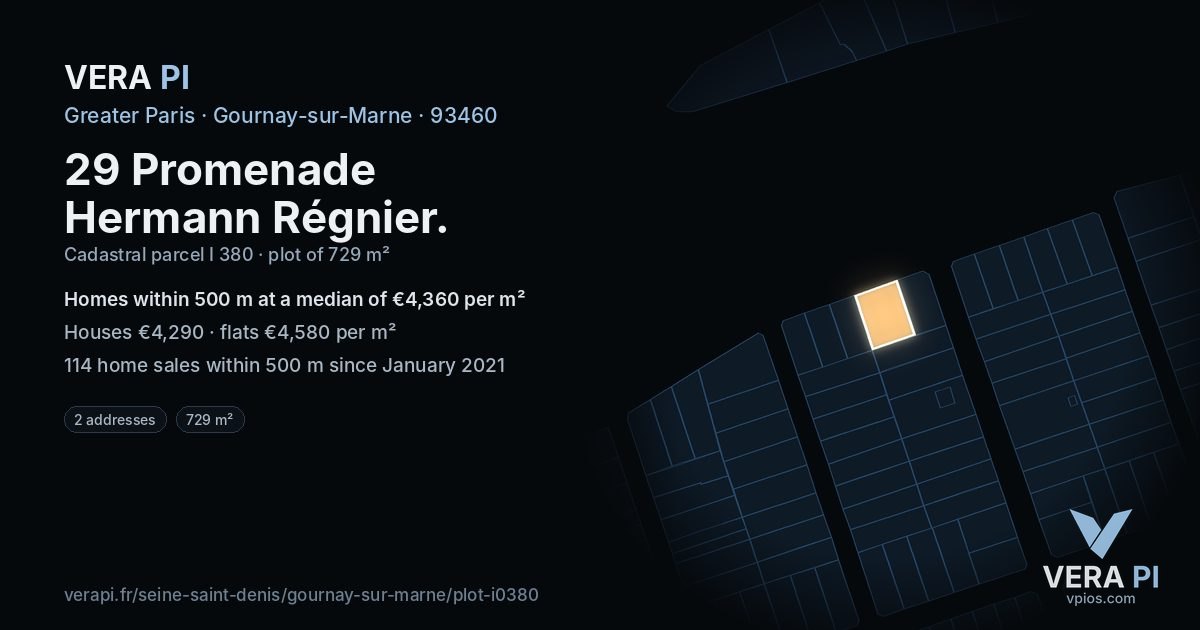 29 Promenade Hermann Régnier, Gournay-sur-Marne at night – the plot lit, the parcels around coloured by the prices near them