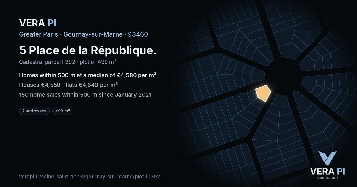 5 Place de la République, Gournay-sur-Marne at night – the plot lit, the parcels around coloured by the prices near them
