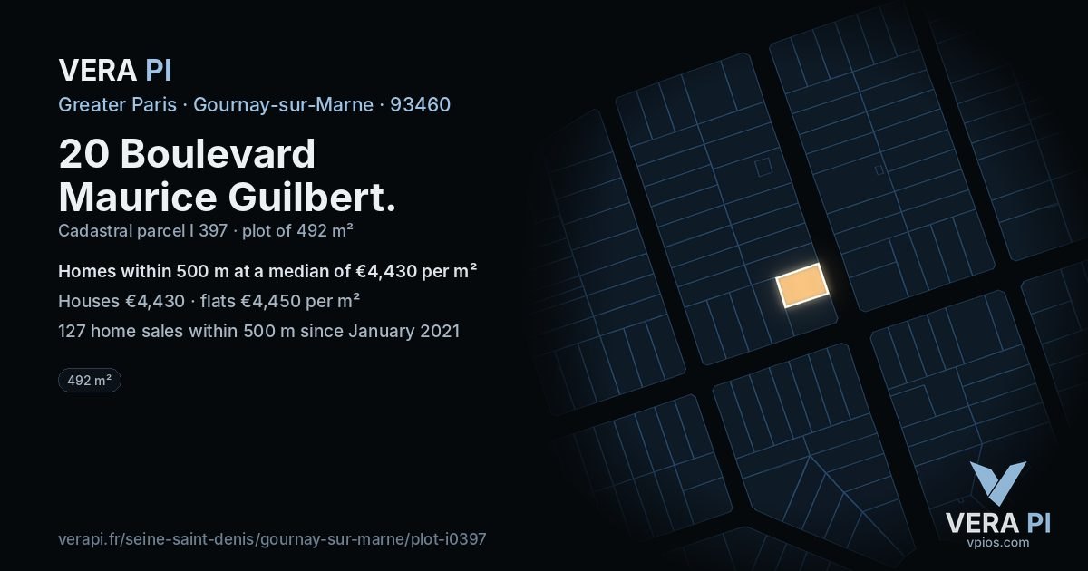 20 Boulevard Maurice Guilbert, Gournay-sur-Marne at night – the plot lit, the parcels around coloured by the prices near them