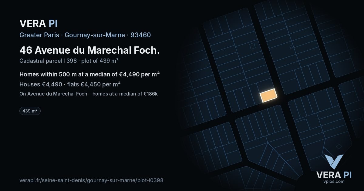 46 Avenue du Marechal Foch, Gournay-sur-Marne at night – the plot lit, the parcels around coloured by the prices near them