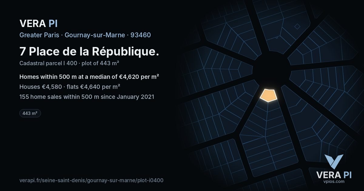 7 Place de la République, Gournay-sur-Marne at night – the plot lit, the parcels around coloured by the prices near them