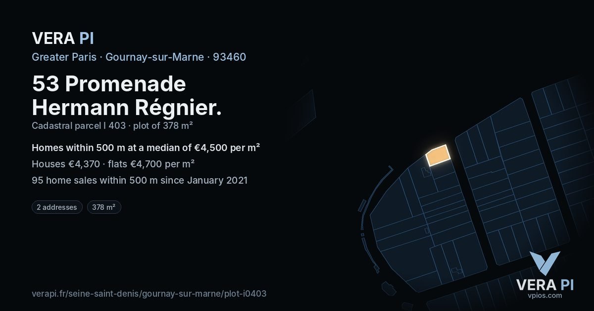 53 Promenade Hermann Régnier, Gournay-sur-Marne at night – the plot lit, the parcels around coloured by the prices near them