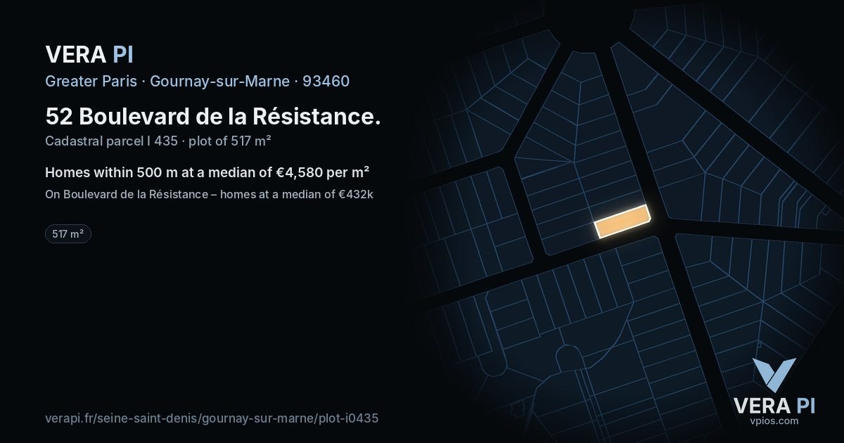 52 Boulevard de la Résistance, Gournay-sur-Marne at night – the plot lit, the parcels around coloured by the prices near them
