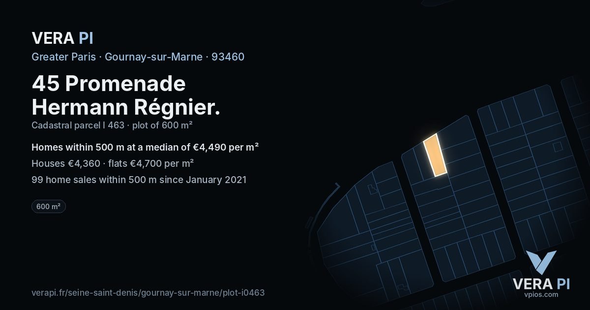 45 Promenade Hermann Régnier, Gournay-sur-Marne at night – the plot lit, the parcels around coloured by the prices near them