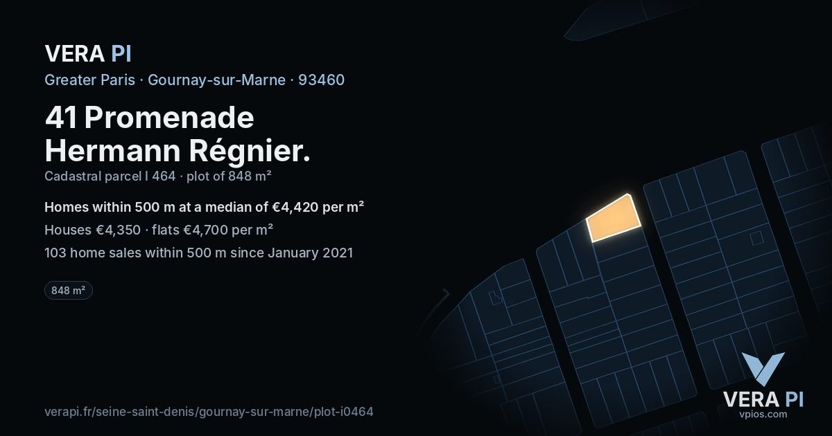 41 Promenade Hermann Régnier, Gournay-sur-Marne at night – the plot lit, the parcels around coloured by the prices near them