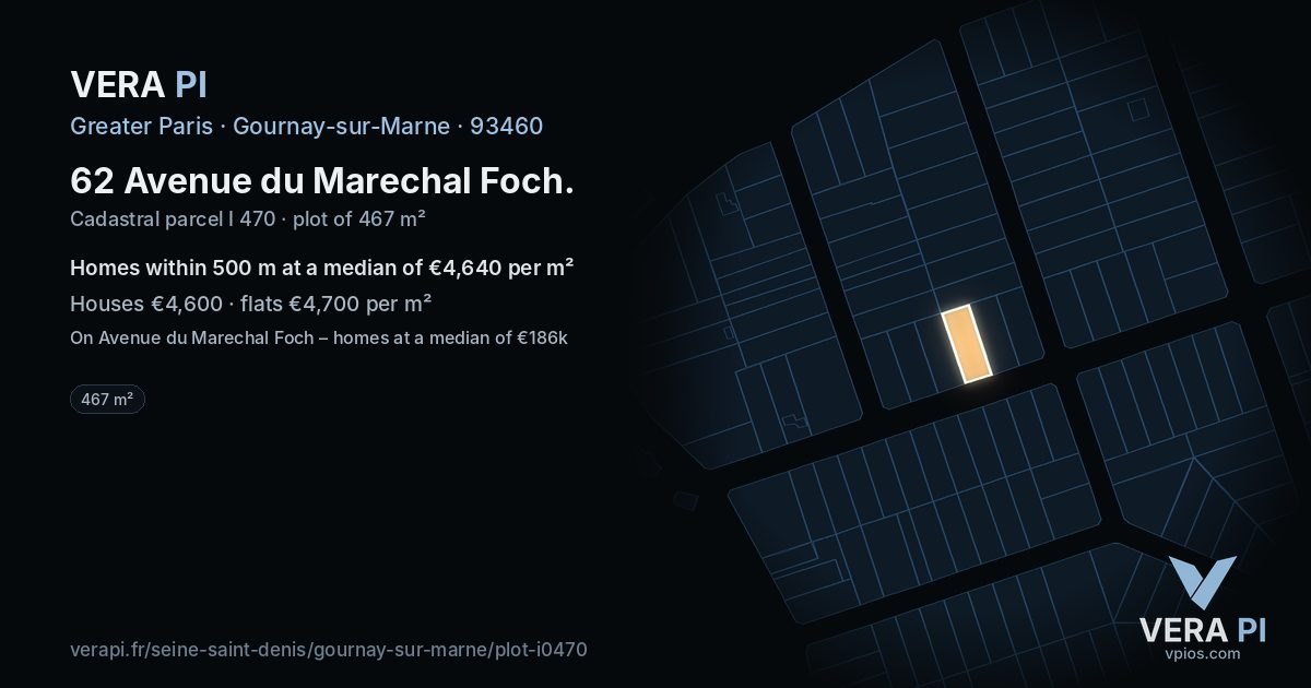 62 Avenue du Marechal Foch, Gournay-sur-Marne at night – the plot lit, the parcels around coloured by the prices near them