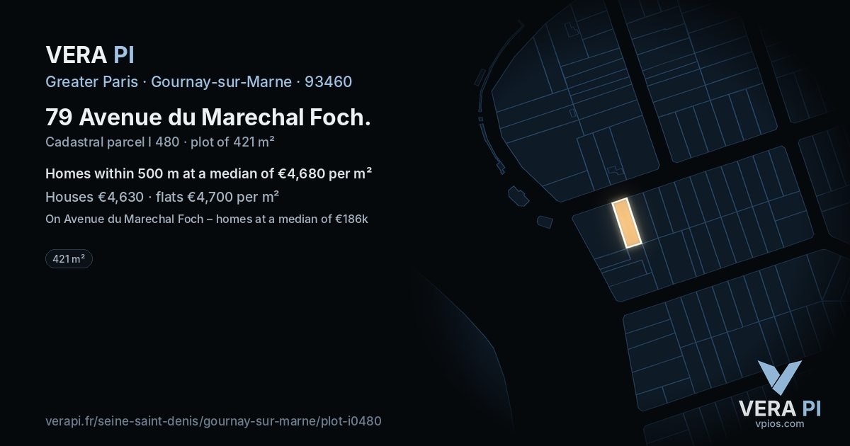 79 Avenue du Marechal Foch, Gournay-sur-Marne at night – the plot lit, the parcels around coloured by the prices near them