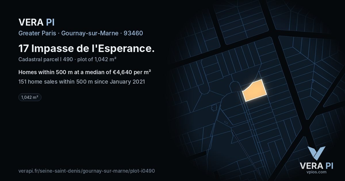 17 Impasse de l'Esperance, Gournay-sur-Marne at night – the plot lit, the parcels around coloured by the prices near them
