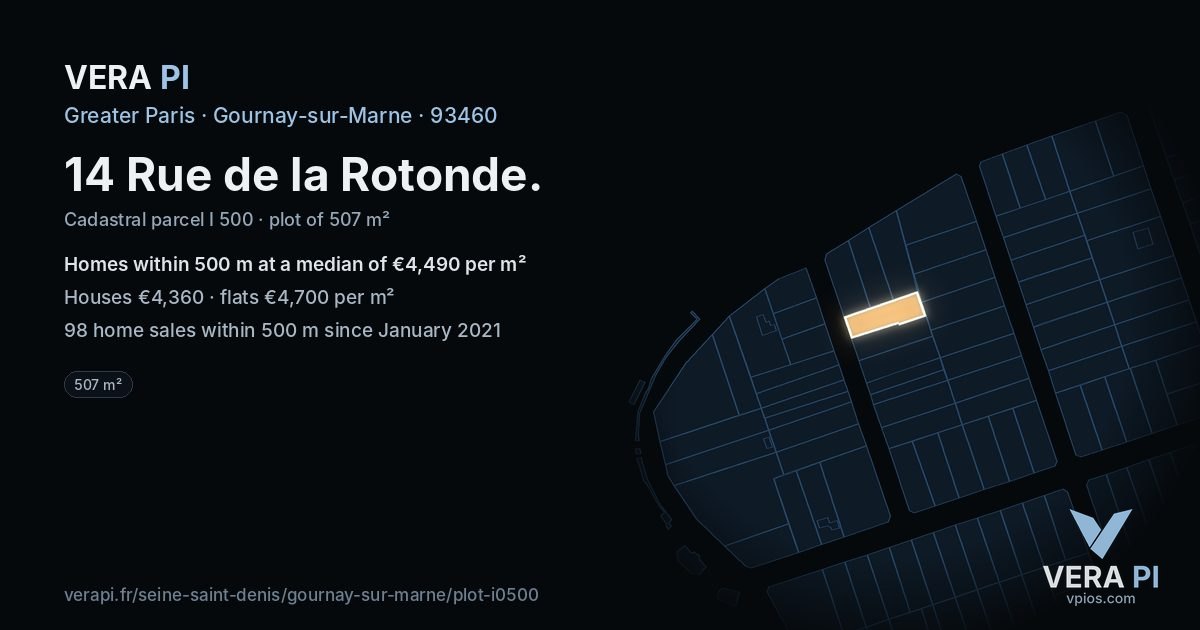 14 Rue de la Rotonde, Gournay-sur-Marne at night – the plot lit, the parcels around coloured by the prices near them