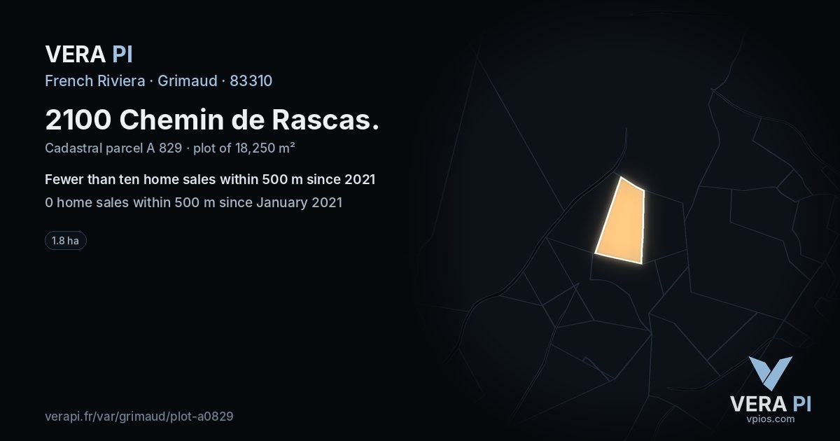 2100 Chemin de Rascas, Grimaud at night – the plot lit, the parcels around coloured by the prices near them