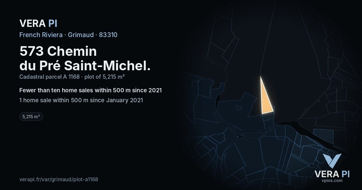 573 Chemin du Pré Saint-Michel, Grimaud at night – the plot lit, the parcels around coloured by the prices near them