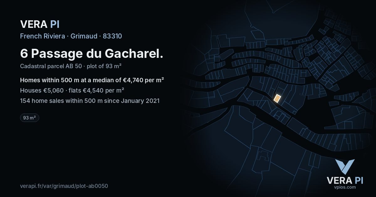 6 Passage du Gacharel, Grimaud at night – the plot lit, the parcels around coloured by the prices near them