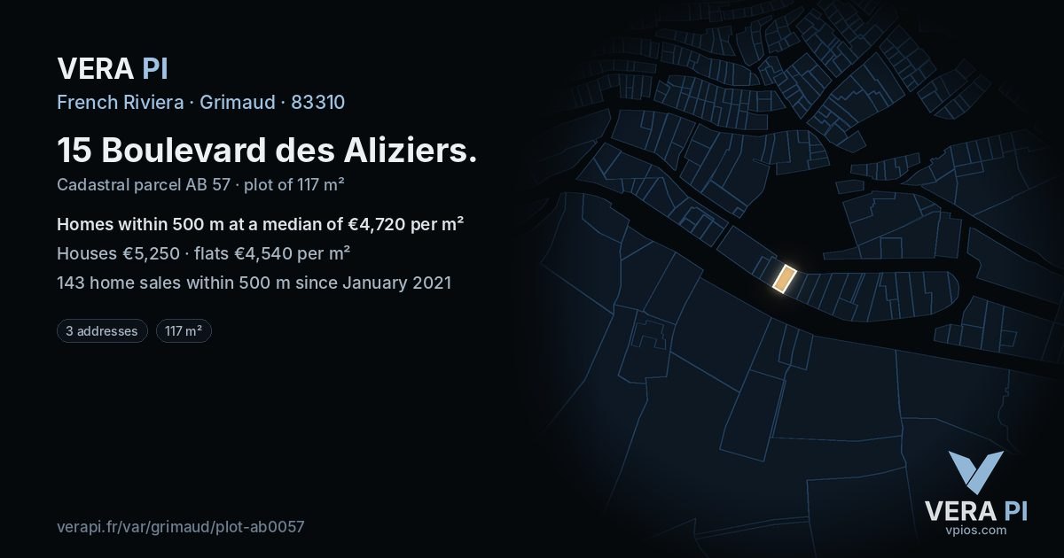 15 Boulevard des Aliziers, Grimaud at night – the plot lit, the parcels around coloured by the prices near them