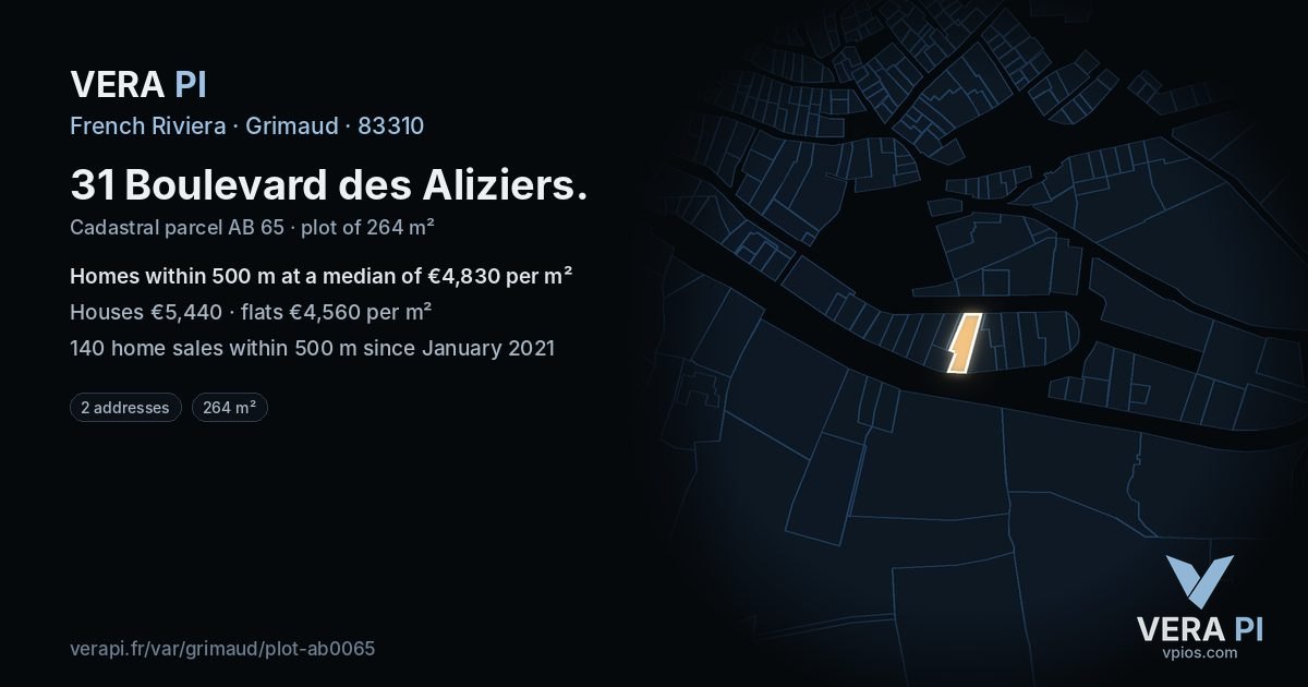 31 Boulevard des Aliziers, Grimaud at night – the plot lit, the parcels around coloured by the prices near them