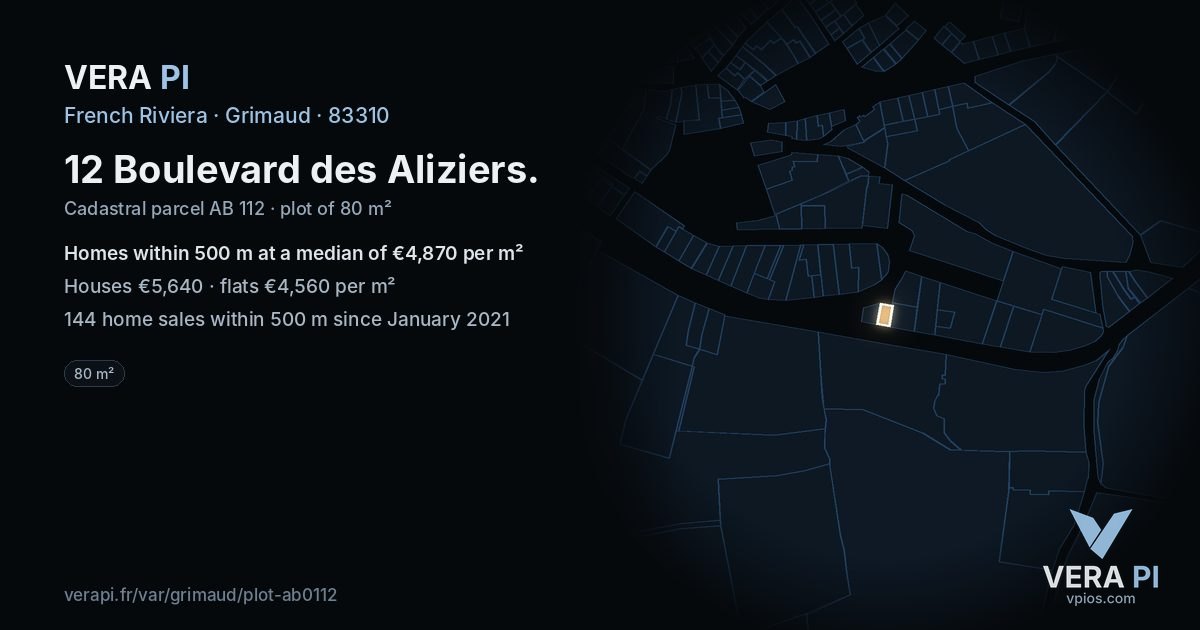 12 Boulevard des Aliziers, Grimaud at night – the plot lit, the parcels around coloured by the prices near them